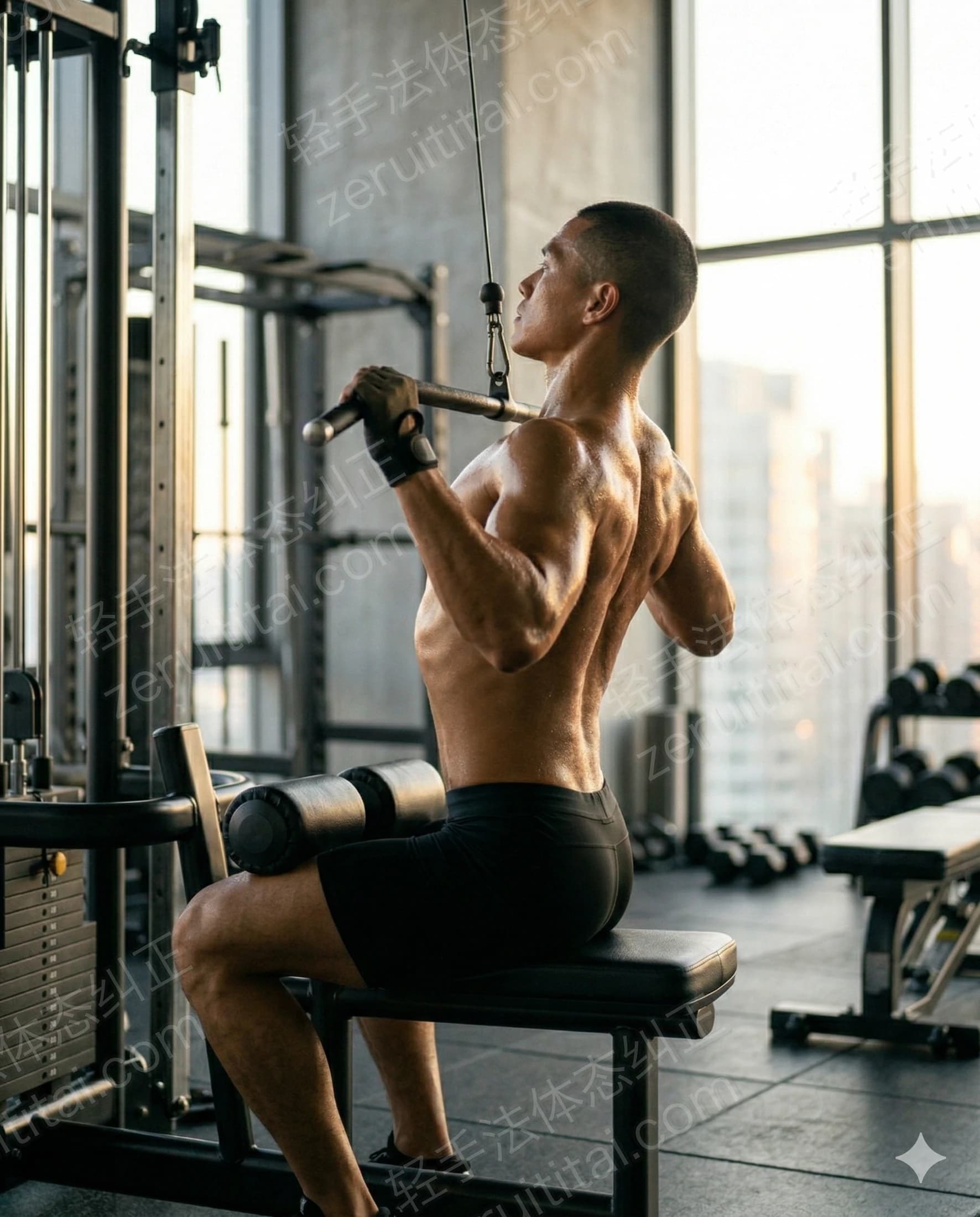 直接在脊柱上施加压力的错误动作示例：高位下拉后仰代偿